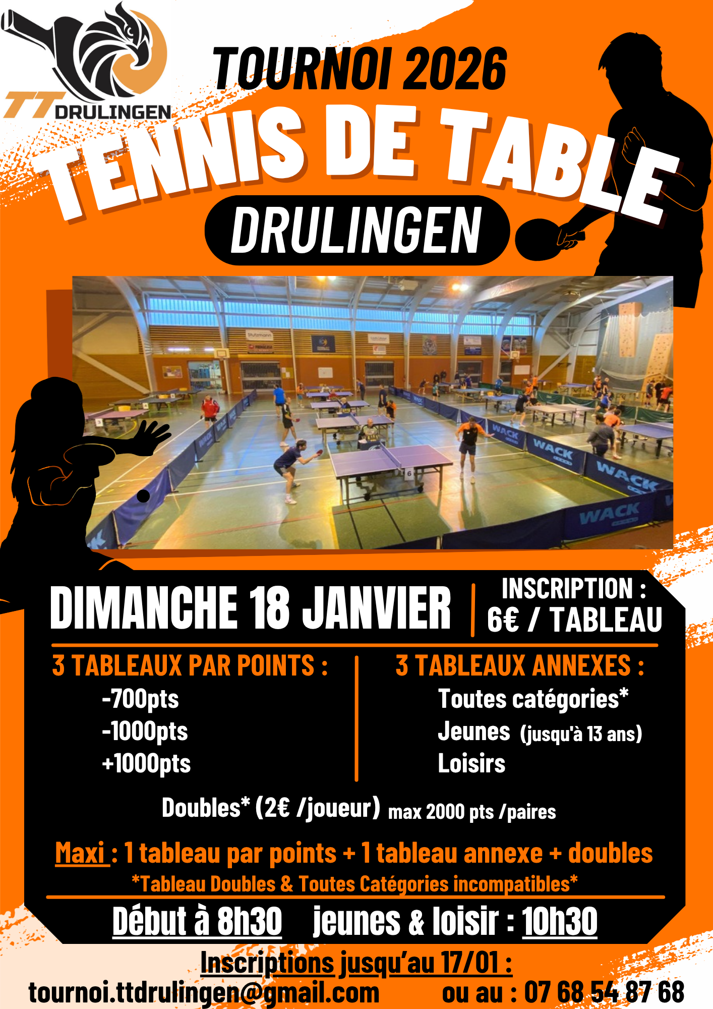 Le TT Drulingen a le plaisir de vous inviter à son traditionnel tournoi, qui se tiendra le dimanche 18 janvier 2026.